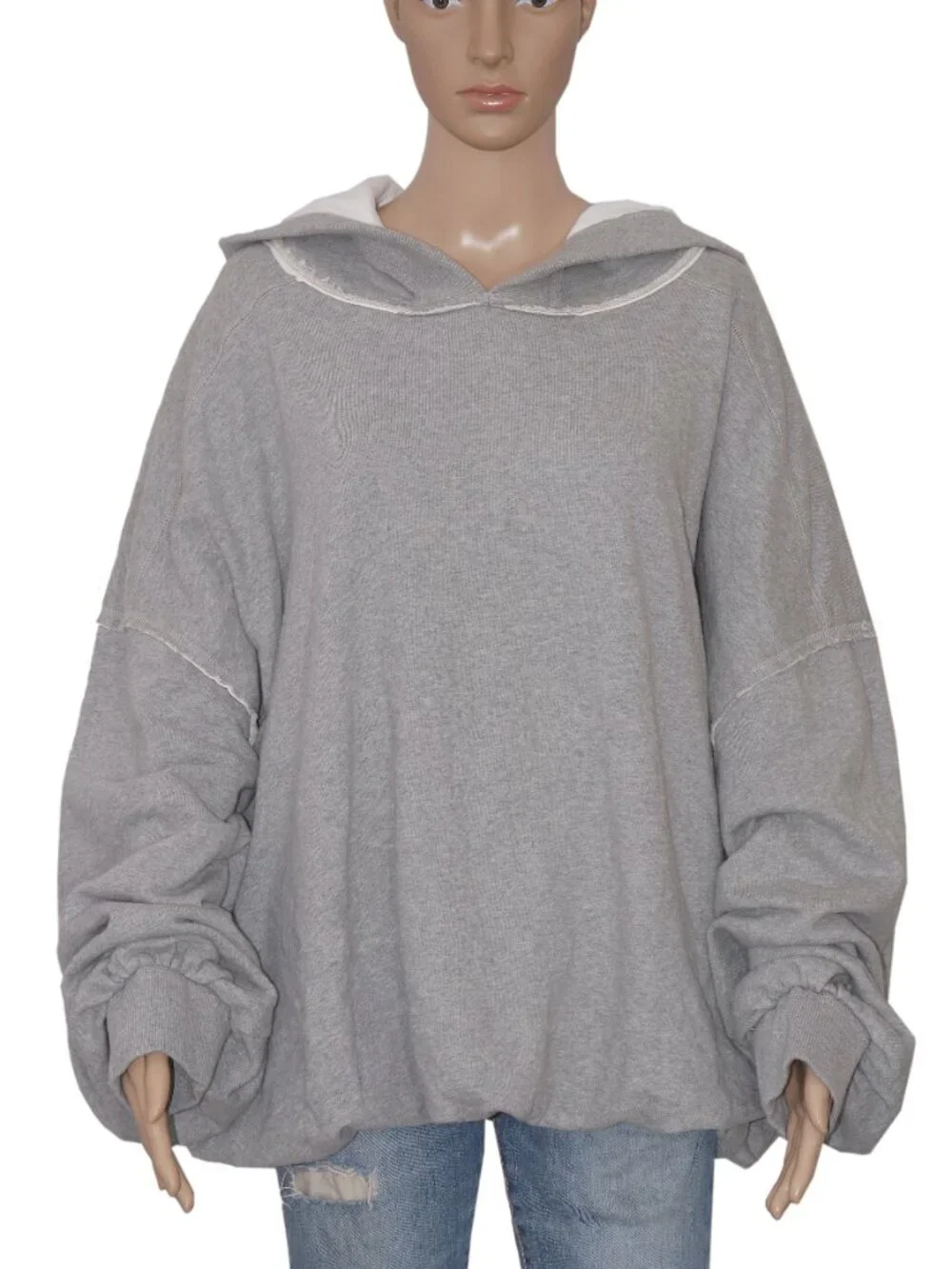 Free People Bubble Up Hoodie Dropped Shoulder Long Sleeve Grey Pullover Top XL